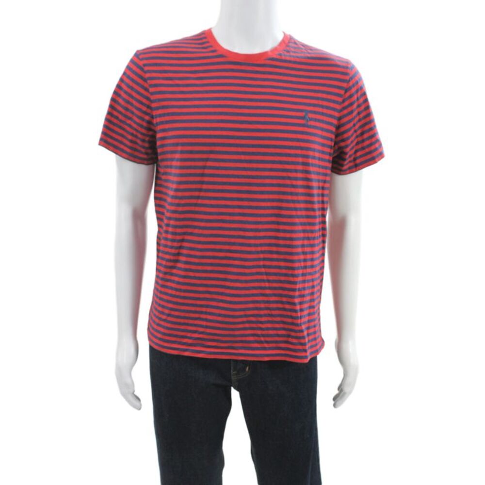 Polo Ralph Lauren Mens Blue Striped Basic Cotton Crew Neck T-Shirt Size L